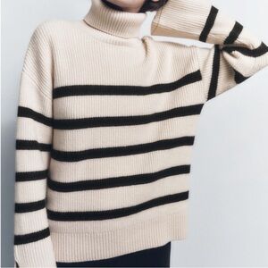 Zara Chunky Oversized Striped Turtleneck Sweater